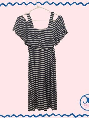 Gilli Navy and White Striped Off-Shoulder Maxi Dress